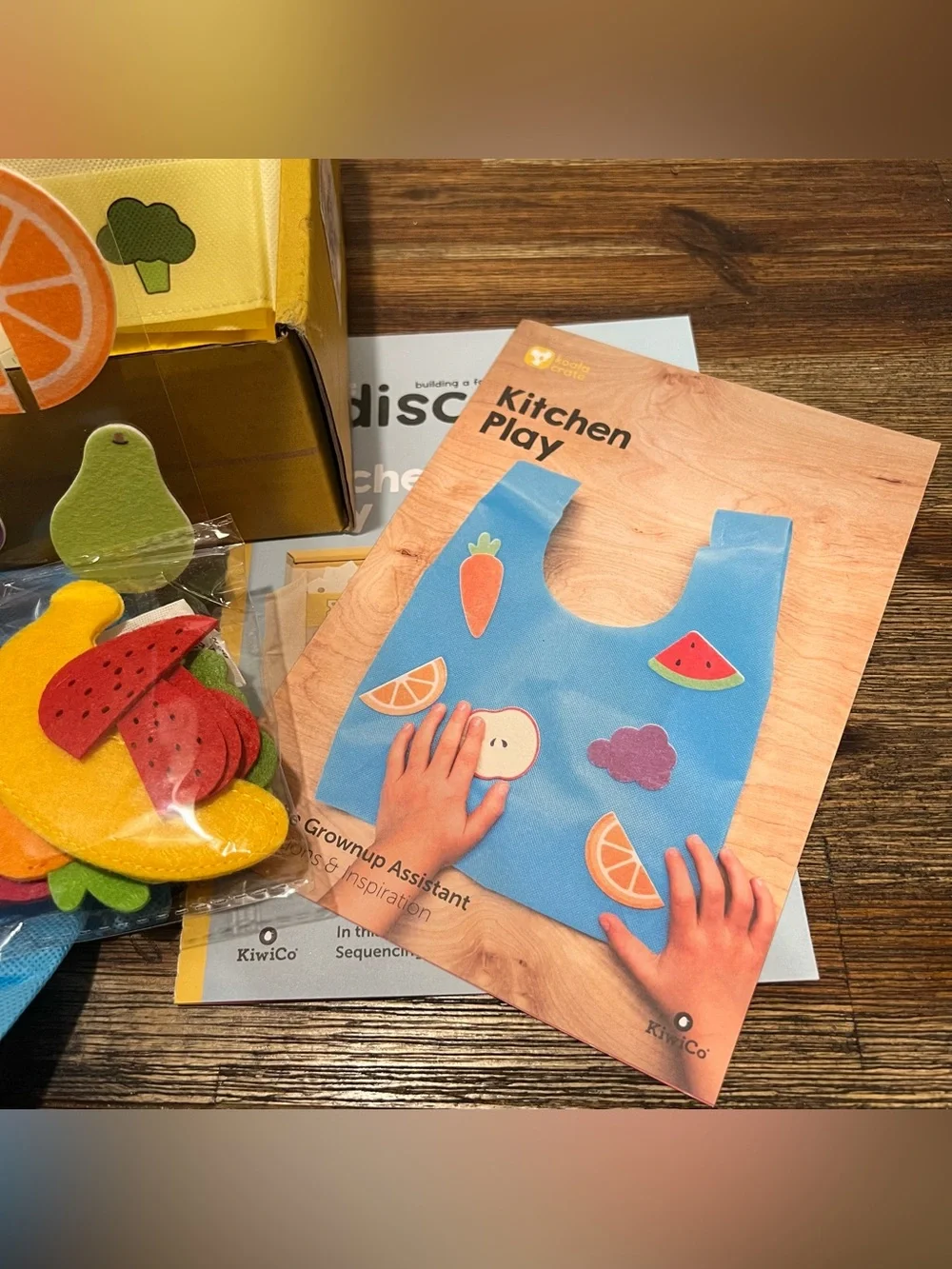 KiwiCo Kitchen Play With Felt Food Pieces Organizer Books